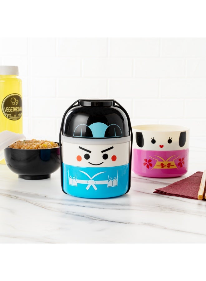 Restaurantware Bento Tek 22 Ounce Two-Tier Bento Box, 1 Durable Japanese Bento Box - Distinct Compartments, Invertible Soup Bowl, Ichiro Kokeshi Plastic Round Lunch Box, Dishwashable, Microwavable - Image 4