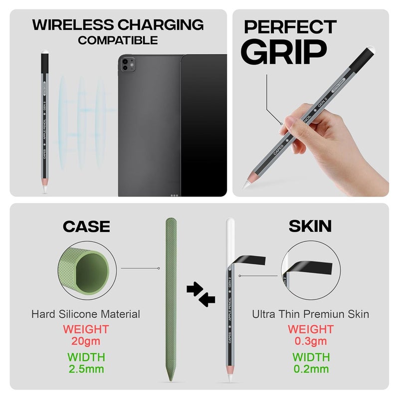 Capes ملصقات تغليف متوافقة مع قلم آيباد الجيل الثاني | تغليف فينيل 3M مقاوم للخدوش ودائم | ليس علبة | متوافق مع الشحن اللاسلكي | رمادي عتيق - Image 3