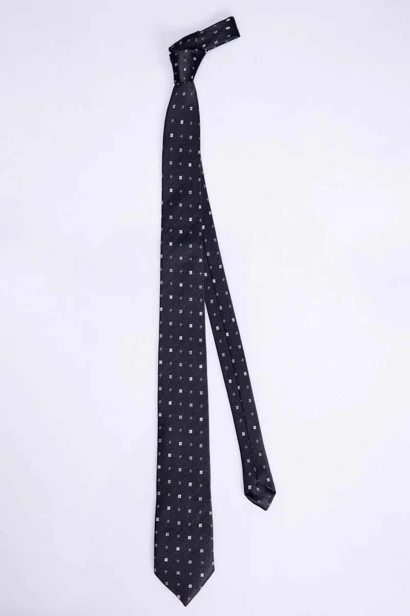 تودورس Classic Patterned Black Tie with Pocket Handkerchief