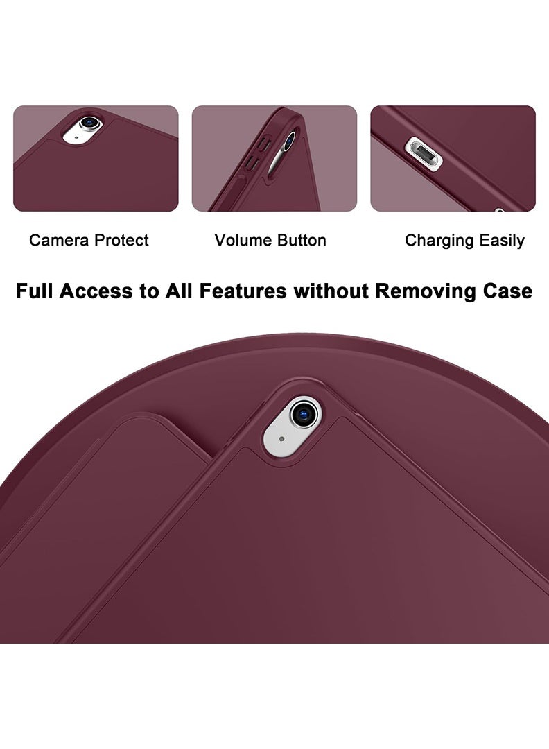 ثيودور جراب ذكي رفيع لجهاز iPad Air مقاس 11 بوصة (M4 2026/ M3 2025/ M2 2024)، غطاء ثلاثي الطي خفيف الوزن مع حامل قلم، ظهر من مادة TPU ناعمة، خاصية التشغيل/الإيقاف التلقائي، جراب واقٍ مقاوم للصدمات - لون عنابي - Image 3