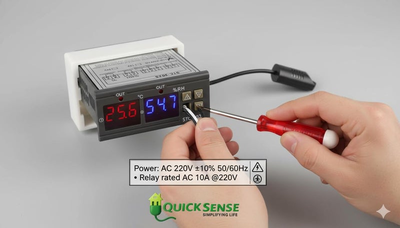 Quick Sense Digital Temperature & Humidity Controller QS-TC03 | Dual LED Display | Dual Relay for Heating | Precision Climate Control for Incubators, Greenhouses & HVAC | 110–220V AC / 12–24V DC - Image 4