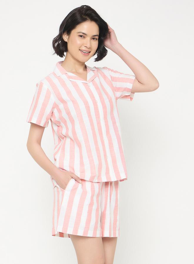 كلوفيا طقم كلوفيا قصير الأكمام مخطط من القطن مع شورت - Image 4