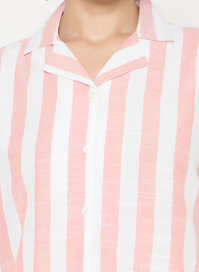 كلوفيا طقم كلوفيا قصير الأكمام مخطط من القطن مع شورت - Image 5