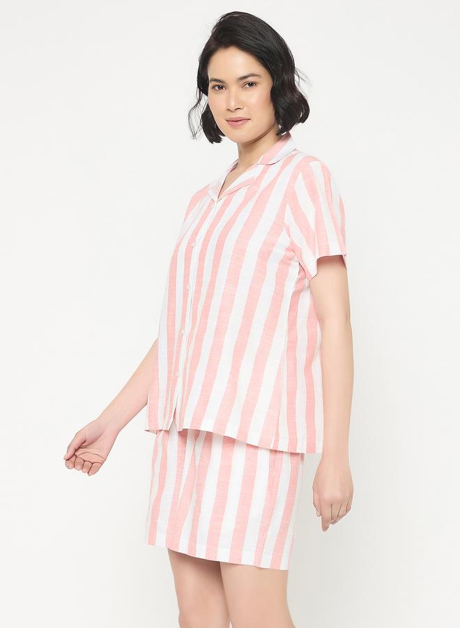 كلوفيا طقم كلوفيا قصير الأكمام مخطط من القطن مع شورت - Image 3