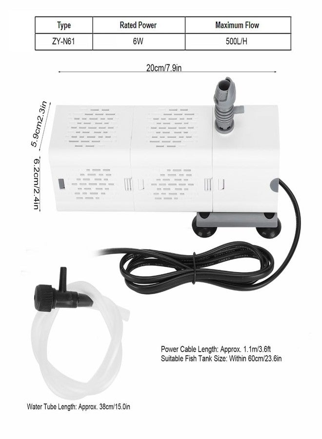 Chiffonade ZYN61 Submersible Aquarium Filter 6W 500L/H - 4-in-1 Water Pump with Multi-Layer Filtration for Fish Tank Cleaning and Oxygenation(US) - Image 2