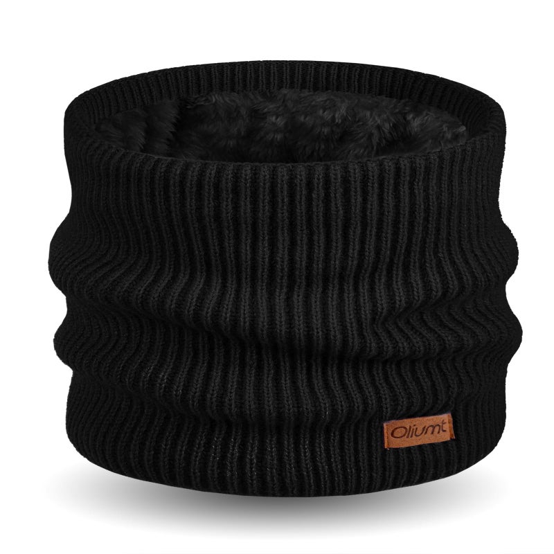 Oliumt Kids Winter Knitted Infinity Scarf Polar Fleece Neck Warmer (Black) - Image 1