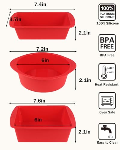 LGQUK Silicone Baking Pans Sets Nonstick Silicone Bakeware Set with Bread Loaf Pan SquareRound Cake Pan Oven Dishwasher Safe - Image 3
