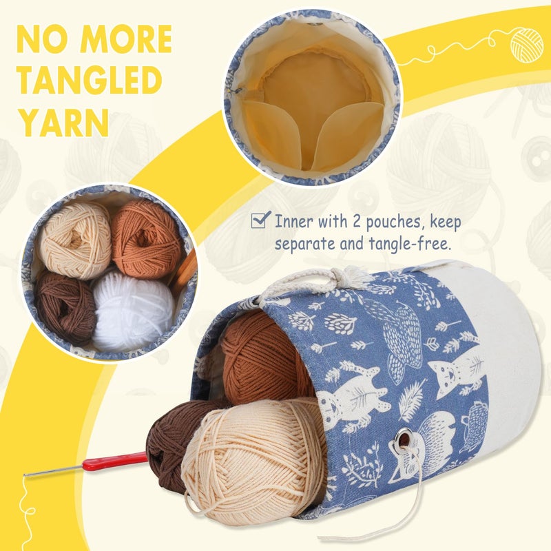 LeCorner Yarn Bag, Small Crochet Bag Organizer, Drawstring Yarn Storage Knitting Bags, Portable Mini Yarn Holder for Crocheting Project, Store Skein Ball, Needles Accessories - Image 3