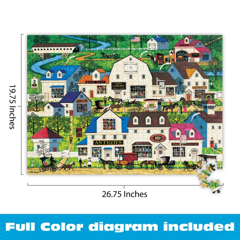 Buffalo Games - 1000 Piece Jigsaw Puzzle Charles Wysocki Shops and Buggies, Made in USA, Premium Recycled Board, Reference Diagram, Giftable - Image 3