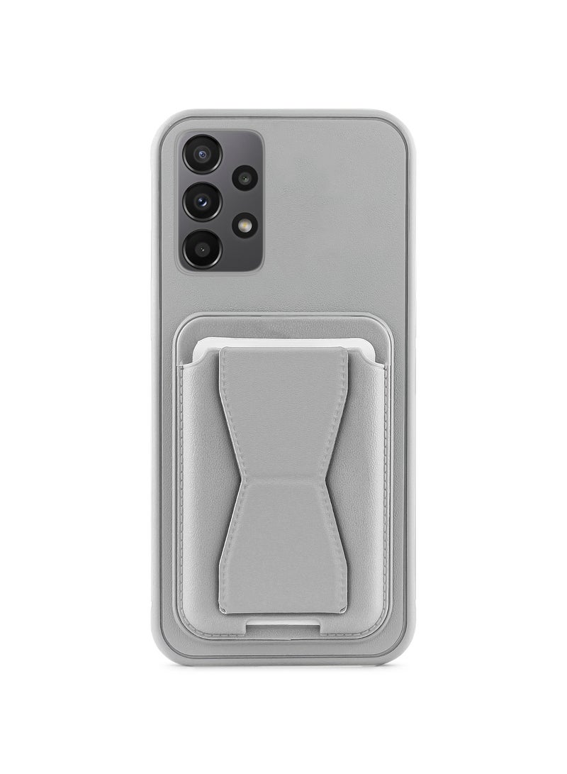 Leather back cover with card wallet Foldable Shockpoof Case compatible with Samsung Galaxy A53 (Grey) 