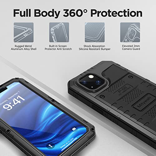 Mitywah Waterproof Case for iPhone 14, Heavy Duty Shockproof Case with Built-in Screen Protector, Full Body Underwater Protective Metal Case 6.1 inch, Black - Image 5