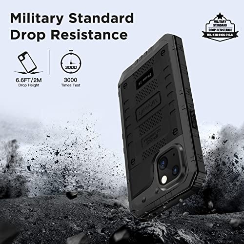 Mitywah Waterproof Case for iPhone 14, Heavy Duty Shockproof Case with Built-in Screen Protector, Full Body Underwater Protective Metal Case 6.1 inch, Black - Image 3