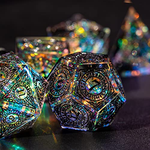 Cusdie Sharp Edges Dice DND 7 PCs DD Dice Handcrafted Polyhedral Dice Set for Role Playing Game Black Pattern - Image 5