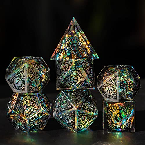 Cusdie Sharp Edges Dice DND 7 PCs DD Dice Handcrafted Polyhedral Dice Set for Role Playing Game Black Pattern - Image 1