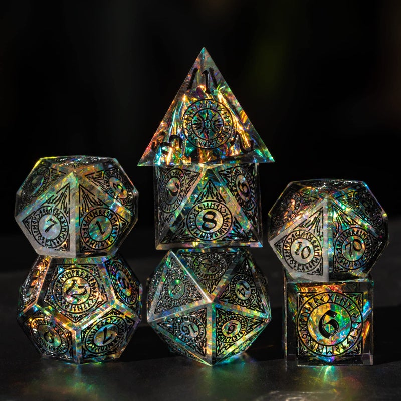 Cusdie Sharp Edges Dice DND 7 PCs DD Dice Handcrafted Polyhedral Dice Set for Role Playing Game Black Pattern - Image 3