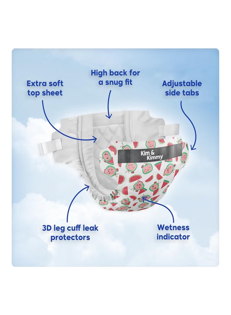 كيم آند كيمي حفاضات Kim & Kimmy الصديقة للبيئة، مقاس 2 (4-8 كجم)، 72 حفاضاً - حماية من التسرب لمدة 12 ساعة، تمنع الطفح الجلدي، لا تسبب الحساسية، فائقة النعومة وعالية الامتصاص - خالية من القسوة ونباتية - بتصاميم أيقونات مرحة - Image 5