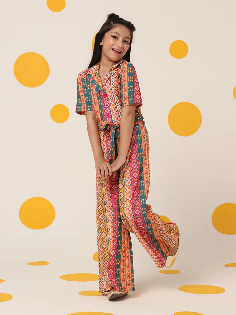 Cherry & Jerry Cherry & Jerry Seersucker Multi color Printed Full Length Jumpsuits