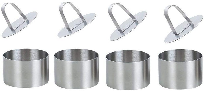 Round Cake Rings Cake Molds Set of 4 Stainless Steel Mousse and Pastry Mini Baking Ring Mold Food Rings Dessert Rings Set Including 4 Rings  4 Food Presses 4 Round