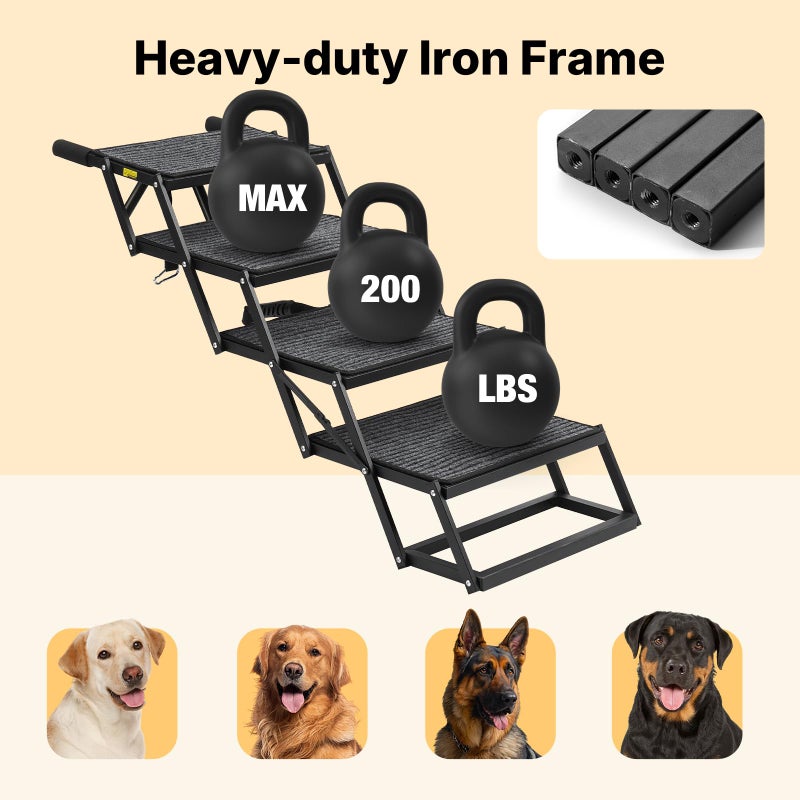 Veehoo Foldable Dog Steps for Car Truck, 4 Steps Collapsible Dog Stairs for Car Large Dogs 17" Wide, Heavy Duty Outdoor Pet Ramp Ladder Portable with Non Slip Surface for Dogs, Support up to 200 lbs - Image 4
