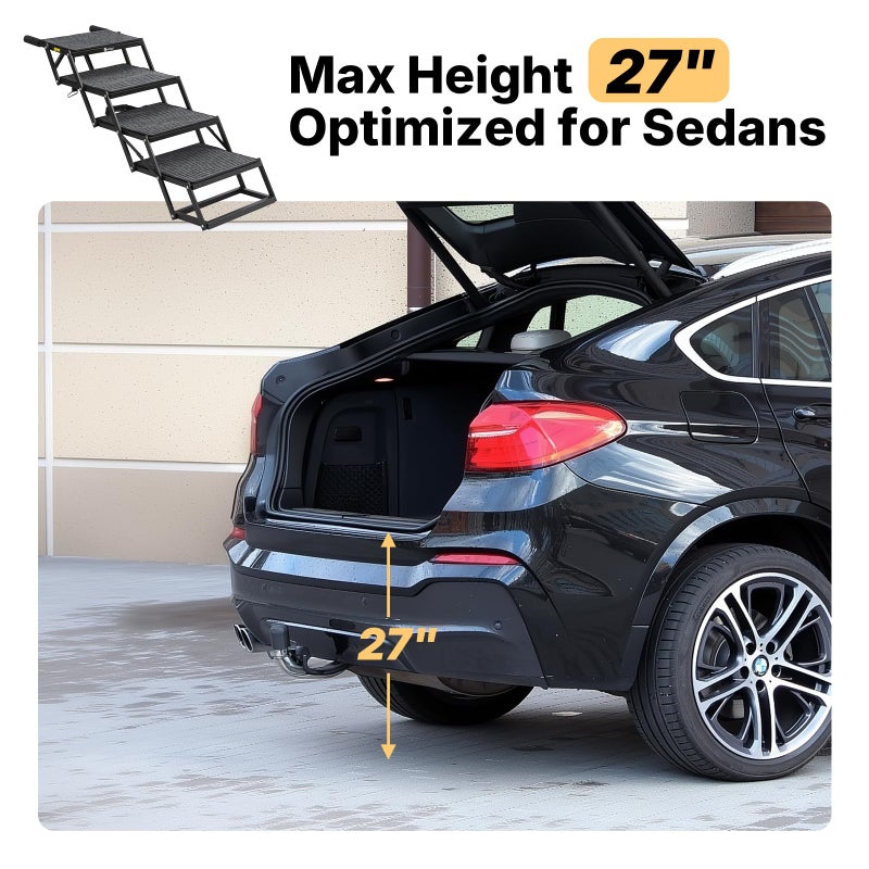 Veehoo Foldable Dog Steps for Car Truck, 4 Steps Collapsible Dog Stairs for Car Large Dogs 17" Wide, Heavy Duty Outdoor Pet Ramp Ladder Portable with Non Slip Surface for Dogs, Support up to 200 lbs - Image 5