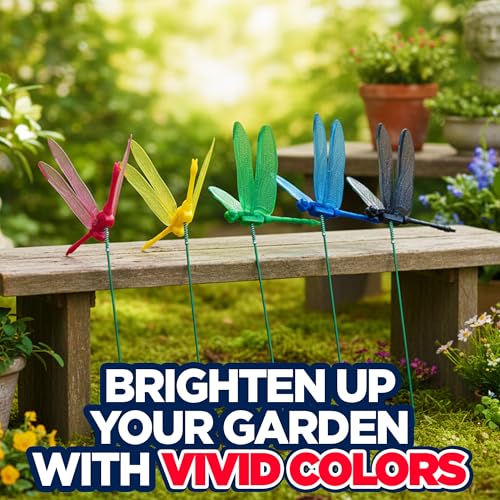 Hashi HA SHI 12 Pack Decorative Garden Clips - Soft Night Glow Dragonfly & Butterfly Ornaments with Large Sturdy Clips, 10" Bendable Wires - Vivid Day Colors & Subtle Night Accents - Image 2