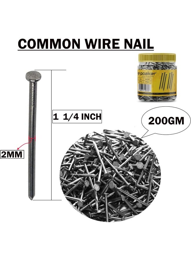 Poaker Common Wire Round Head Nails Essential Hardware For Carpentry, Electrical, Picture Hanging, Wall Mounting, And Woodworking (1 1/4 Inch (200Gram)) - Image 2