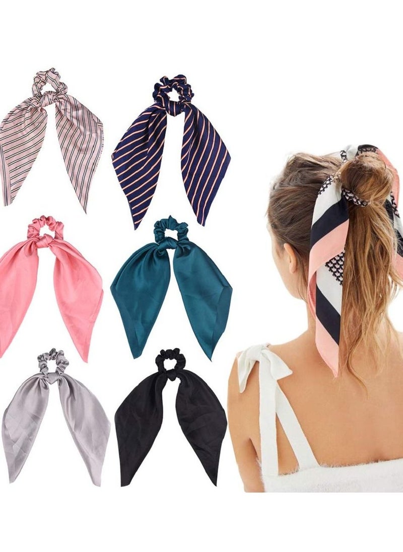 إسكدنيا Hair Scrunchies Satin Silk Elastic Bands Scarf Ponytail Holder Scrunchy Ties Vintage Accessories for Women Girls 6Pcs - Image 1