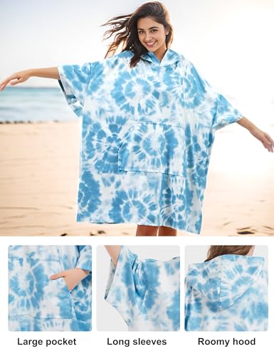 KFUBUO Surf Poncho Changing Towel Swim Robe with Pocket Plus Size Terry Cloth Swim Cover Up for Women Towel Poncho Hoodie - Image 4