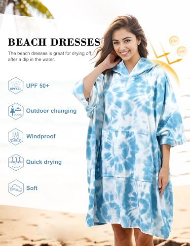 KFUBUO Surf Poncho Changing Towel Swim Robe with Pocket Plus Size Terry Cloth Swim Cover Up for Women Towel Poncho Hoodie - Image 2