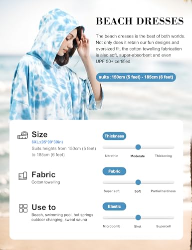 KFUBUO Surf Poncho Changing Towel Swim Robe with Pocket Plus Size Terry Cloth Swim Cover Up for Women Towel Poncho Hoodie - Image 3