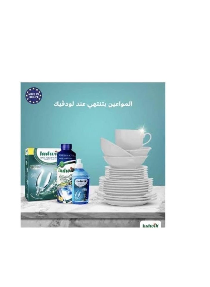 لودفيك مسحوق غسالة الصحون 5 وظائف 1 كجم + ملح منظف 1.5 كجم + مساعد شطف 300 مل - Image 2