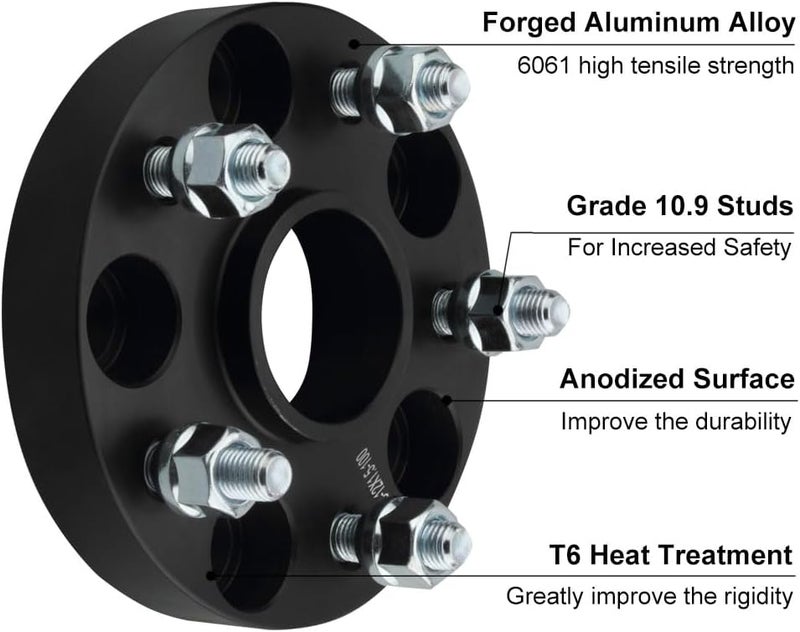 DCVAMOUS 4PC Black Hubcentric 5x4.75 Wheel Spacers 1 Inch with 12x1.5 Studs - Image 5