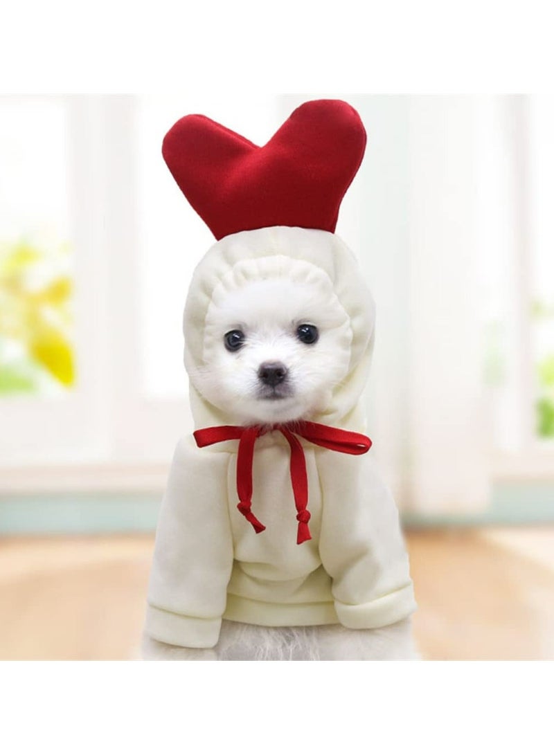 Dog Hoodie Clothes, Cute Heart Dog Costume Warm Dog Sweater Cold Weather Sweatshirt Pet Coat for Puppy Small Medium Dogs Cats (XS,White)  - Image 1