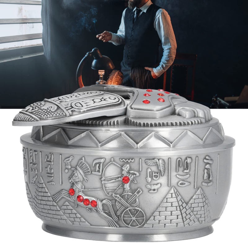 Vintage Zinc Alloy Windproof Ashtray with Lid Exquisite Patterns Home Office Desk Decor Gift 10x8x6 2cm - Image 5