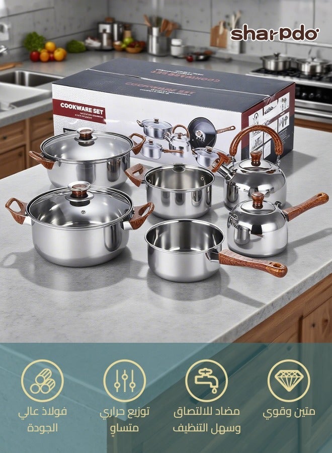 Sharpdo Cookware Set, Stainless Steel Pots And Pans, Non-Stick Cooking pots,  PFOA Free - Frying Pan, Casserole With Lid, Saucepan, Grill Pan, Kitchen Tools - Image 1