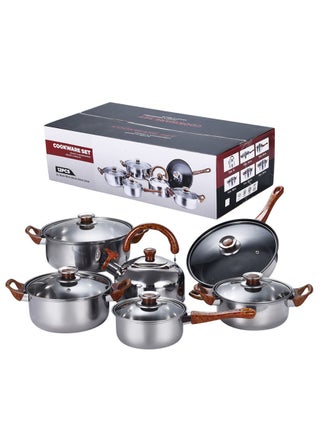 12-Piece Cookware Set, Stainless Steel Pots And Pans, Non-Stick Cooking pots,  PFOA Free - Frying Pan, Casserole With Lid, Saucepan, Grill Pan, Kitchen Tools - pzsku/ZC7B17EBED17E083FC34BZ/45/_/1739789056/8f8bec67-cb68-4dd7-957e-d886a28c069b