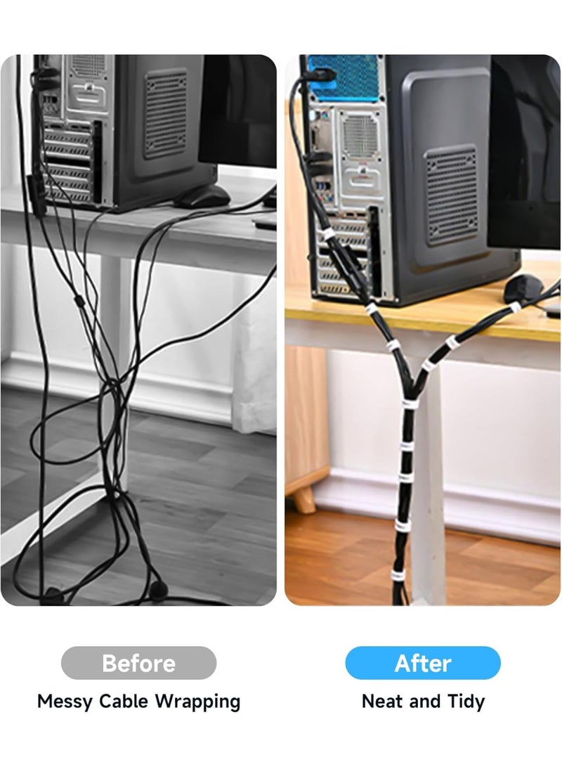 لفافتان بطول 16.5 قدم، منظم كبلات قابل لإعادة الاستخدام، شريط لاصق قابل لإعادة الاستخدام، قابل للتمزيق والتثبيت الثابت لتنظيم كابلات الشحن وكابلات سماعات الرأس وكابلات الكمبيوتر وكابلات المنزل والمك - Image 4
