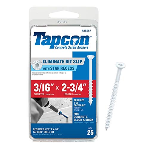 itw Tapcon 28267 3/16x2-3/4 White Star Drive Bugle Head Concrete Anchors 25/Box - Image 4