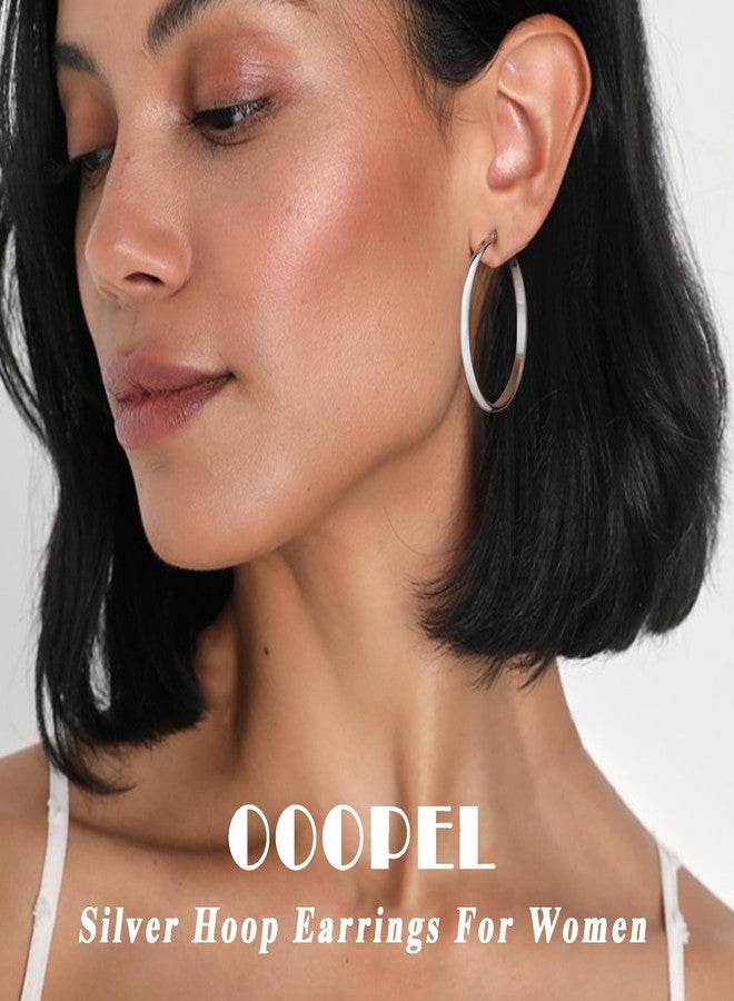 OOOPEL 3mm Wide Large Gold/Silver Hoop Earrings Sterling Silver Hoop Earrings For Women Big Gold Hoops Hypoallergenic 925 Sterling Silver Earrings Hoops Thick Gold Hoop Earrings 30/40/50/60/70mm, - Image 5