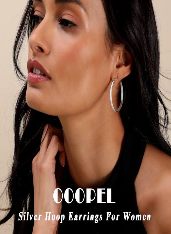 OOOPEL 3mm Wide Large Gold/Silver Hoop Earrings Sterling Silver Hoop Earrings For Women Big Gold Hoops Hypoallergenic 925 Sterling Silver Earrings Hoops Thick Gold Hoop Earrings 30/40/50/60/70mm, - Image 2