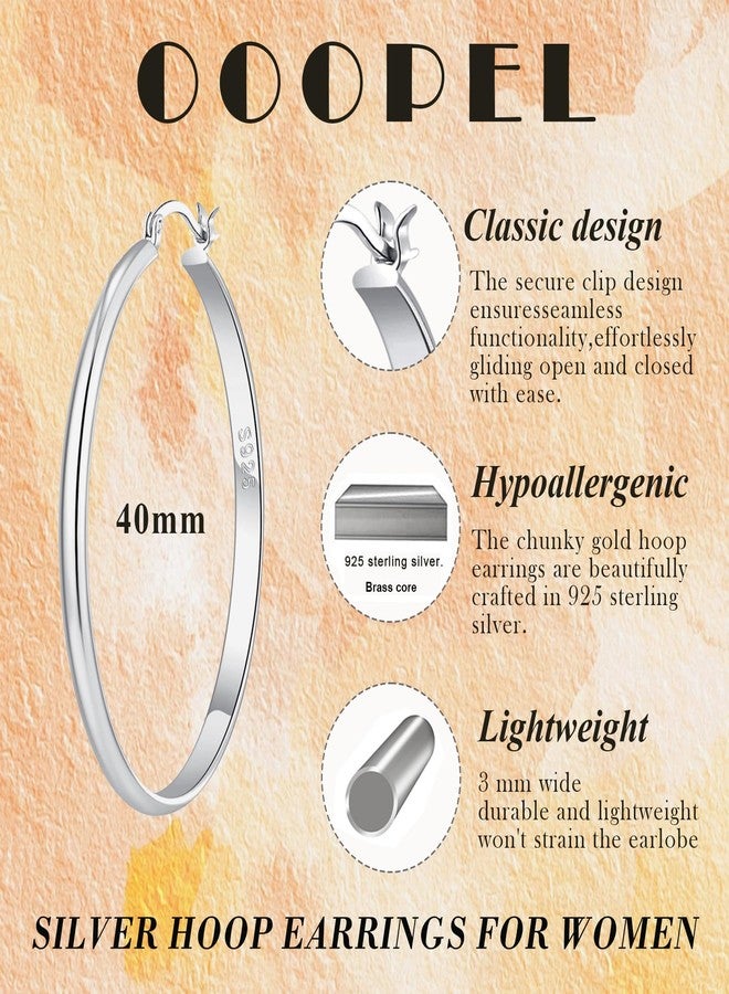OOOPEL 3mm Wide Large Gold/Silver Hoop Earrings Sterling Silver Hoop Earrings For Women Big Gold Hoops Hypoallergenic 925 Sterling Silver Earrings Hoops Thick Gold Hoop Earrings 30/40/50/60/70mm, - Image 3