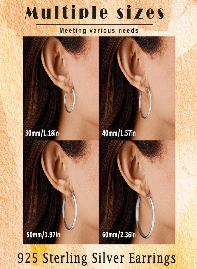 OOOPEL 3mm Wide Large Gold/Silver Hoop Earrings Sterling Silver Hoop Earrings For Women Big Gold Hoops Hypoallergenic 925 Sterling Silver Earrings Hoops Thick Gold Hoop Earrings 30/40/50/60/70mm, - Image 4
