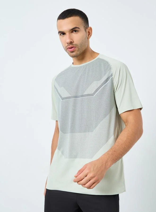 Styli Regular Fit Athleisure T-Shirt with Front Print Detailing