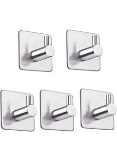 CityRiya-Long Adhesive Hooks Heavy Duty Wall Hangers Hooks Waterproof Stainless Steel Towel Hanger Holder Stick on Hooks for Hanging Kitchen Bathroom Home-5 Packs  - Image 1