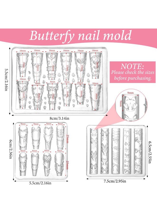 Sibba 3Pcs Silicone Nail Molds, 3D Bow Charms Nail Mold Carving Template Stencil for Women Nails Art Fingertip Decoration, Transparent Resin Craft Accessories - Image 2