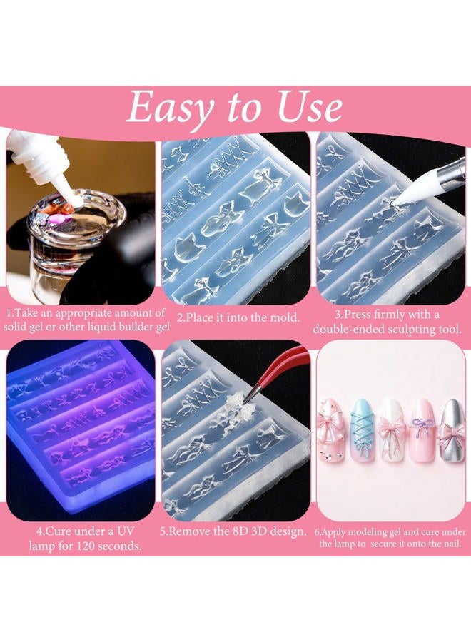 Sibba 3Pcs Silicone Nail Molds, 3D Bow Charms Nail Mold Carving Template Stencil for Women Nails Art Fingertip Decoration, Transparent Resin Craft Accessories - Image 3