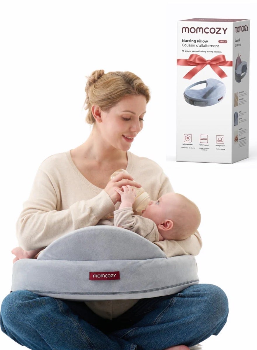 Momcozy Exclusive Memory Foam Nursing Pillow - Pioneering Safety Fence-Plus Size Breastfeeding Pillow for Ergonomic, Fit for All, Removable Cover