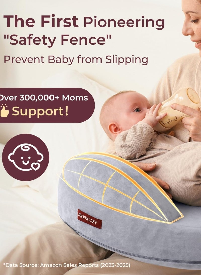 Momcozy وسادة رضاعة حصرية من فوم الذاكرة - سياج أمان مبتكر - وسادة رضاعة بحجم كبير لتناسب جميع الأشكال، غطاء قابل للإزالة - Image 3