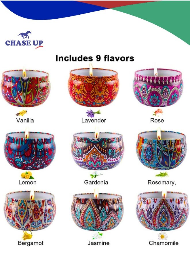 Chase Up Scented Candles Gift Set, 9pcs Travel Tin Candle Portable Relaxing Aromatherapy Candle Smokeless with Natural Soy Wax, Various Fragrances Jar Candles for Bath Yoga Sleep Festival Wedding Party Gifts  - Image 3