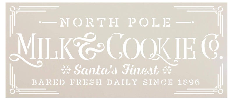 Studio R 12 Milk & Cookie Stencil by StudioR12 | Reusable Mylar Template | Paint Wood Sign | Santa North Pole Snowflake Word Art | Craft Christmas Home Decor DIY Vintage Farmhouse Holiday Select Size (14" x 6") - Image 1